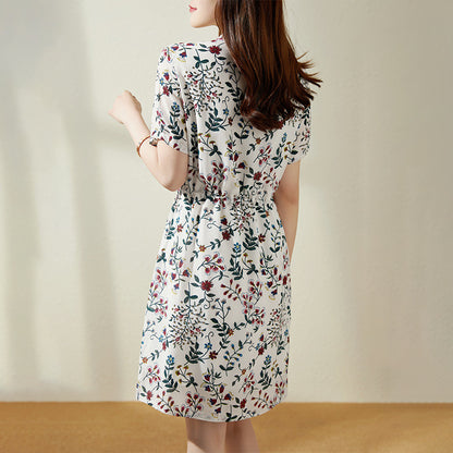 2025 Silk floral skirt  summer new  short-sleeved medium and long mulberry silk gentle first love dress women's clothing
