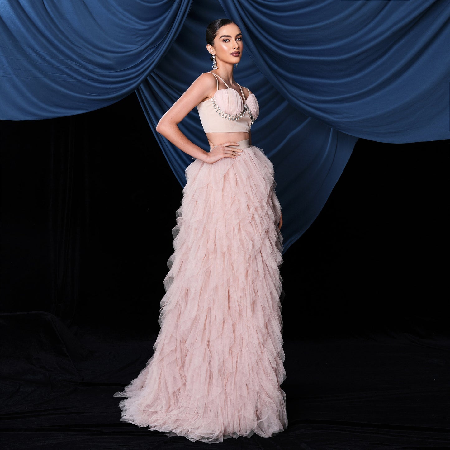 2025 suspender temperament sexy top long mesh pendulum skirt banquet set evening dress two-piece set