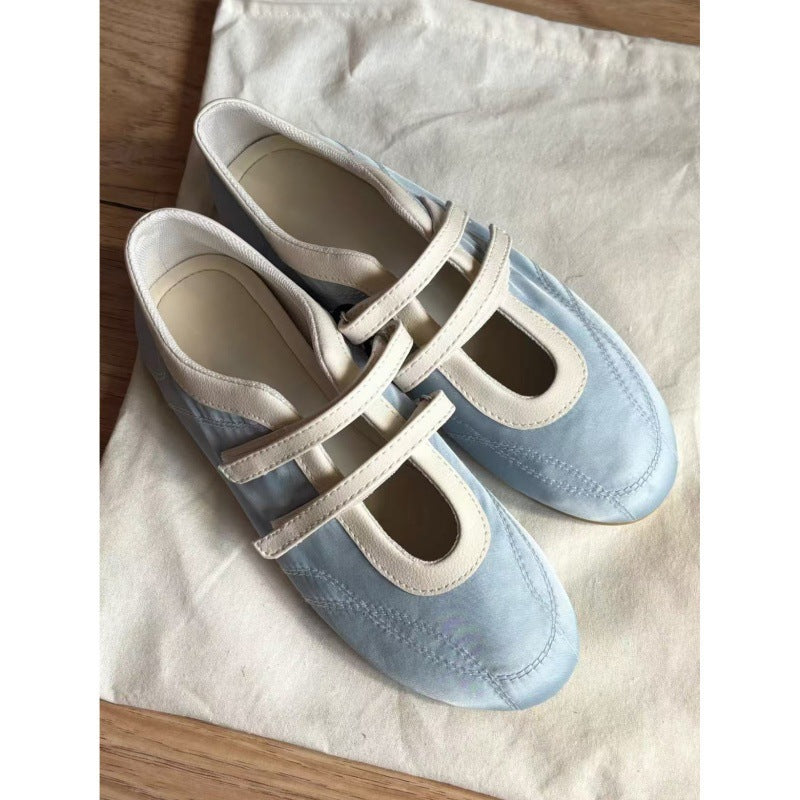 2025 Soft leather version~ New flat-bottomed retro Mary Jane shoes women's double belt Velcro casual single shoes round head ballet shoes
