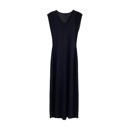 2025 ES MODISH Spring New Product Big Brand Feeling Inner U-Neck Sleeveless Solid Color Dress  Tencel Waist Long Dress