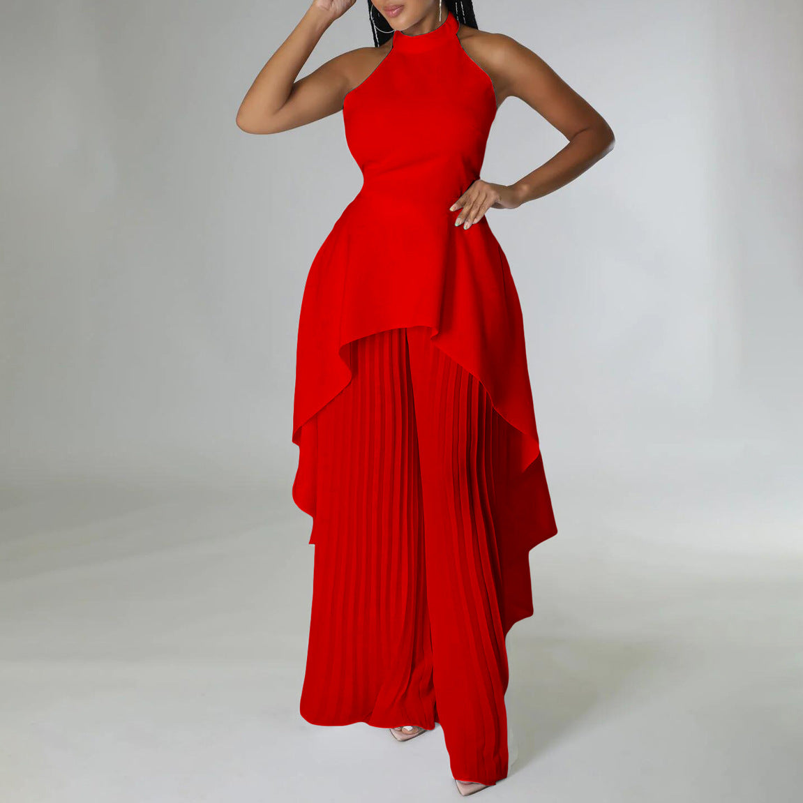 2025 D372 Popular trade New fashion casual suit summer celebrity private clothes backless top pleated wide-leg pants 2025 suit