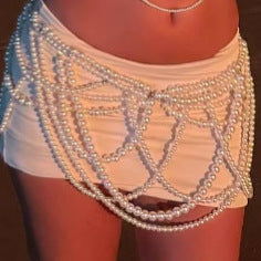2025 Q5061Y  New sexy beach metal chain with pearl chain neck top vest body chain waist chain