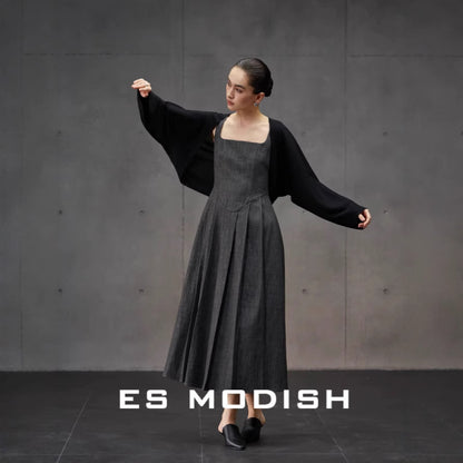 2025 ES MODISH Spring New Product Tencel Sleeve Outer Shawl Knitted Cardigan Celebrity Short Back V-Neck Jacket