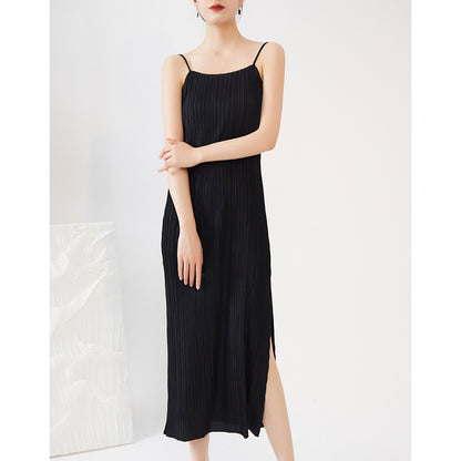 2025 suspender skirt design pleated dress women's summer new elegant temperament split-ended long dress