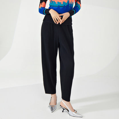 2025 counter pants women's spring and autumn high-end fashion versatile nine-point pants thick pleated casual Harlan pants Popular style
