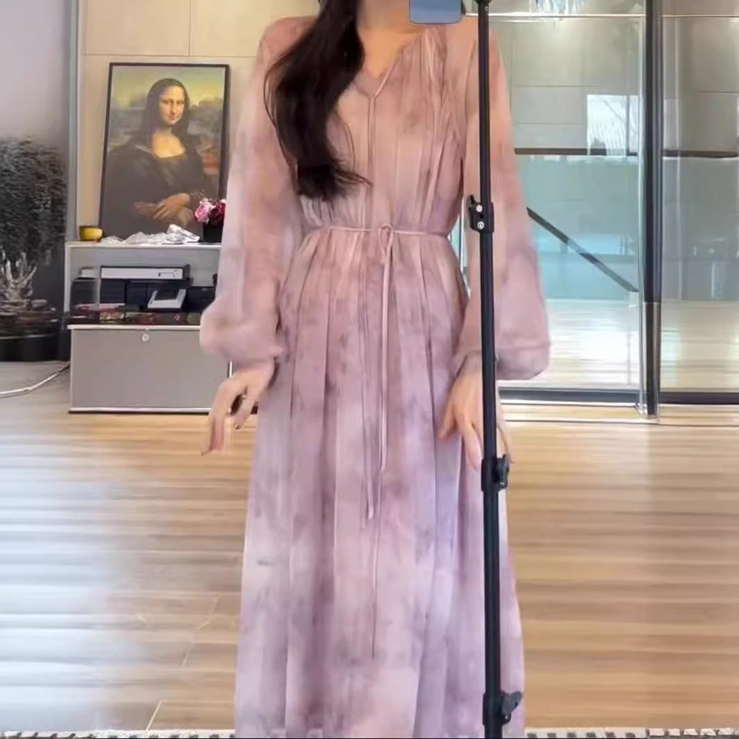 2025 popular spring new high-end floral dress women's tea break  temperament super fairy fairy dress