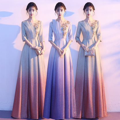 2025 Big choir performance uniform female long dress conductor host red song competition performance student temperament evening dress