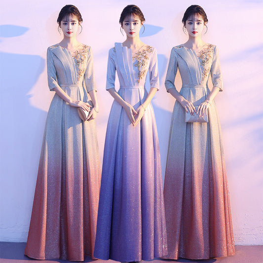 2025 Big choir performance uniform female long dress conductor host red song competition performance student temperament evening dress