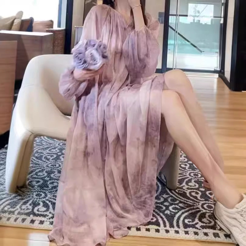 2025 popular spring new high-end floral dress women's tea break  temperament super fairy fairy dress