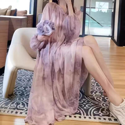 2025 popular spring new high-end floral dress women's tea break  temperament super fairy fairy dress