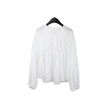 2025  Tencel linen pleated lace-up sunscreen shirt women's 2025 summer Korean light shirt T5032X