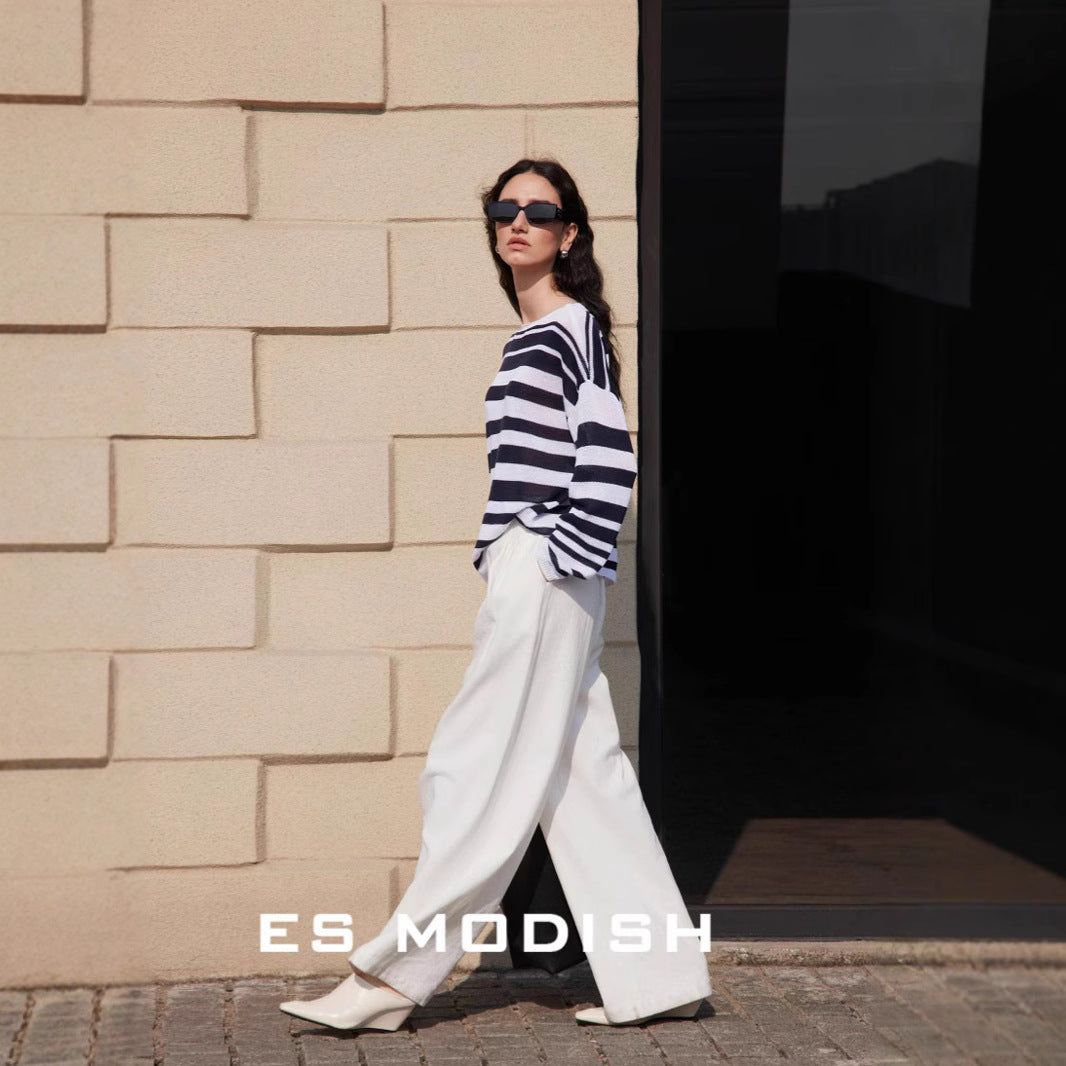 2025 ES MODISH Spring New Product Korean Solid Color Loose Commuter Versatile Cotton and Linen Wide Leg Pants Casual Pants Girls