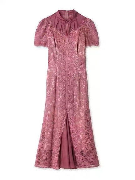 [Golden Girl] 2025 Summer New Chinese Style Cheongsam Style Temperament Slimming Lace Dress 23215