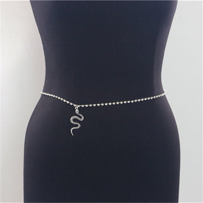 2025 SM2346  Waist chain alloy snake zodiac snake pendant rhinestone single row diamond chain waist chain waist jewelry