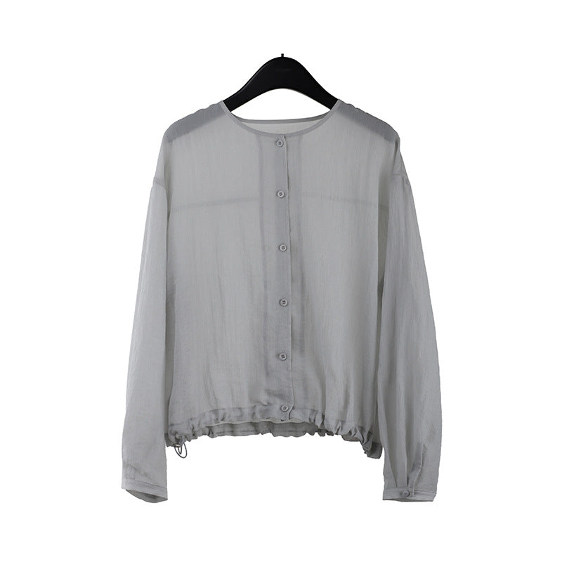 2025  light and thin sunscreen long-sleeved shirt 2025 thirteen lines summer new Korean simple versatile top T278