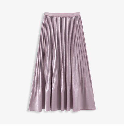 2025 pearlescent pleated skirt women's spring and summer elastic waist medium and long pleats