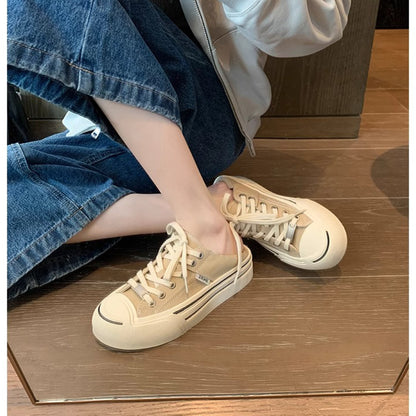 xakxx Summer New Classic round Head Thick Bottom Lace up Increased Slippers Two-Way Low-Top Jack Purcell Casual Canvas Sneakers for Women
