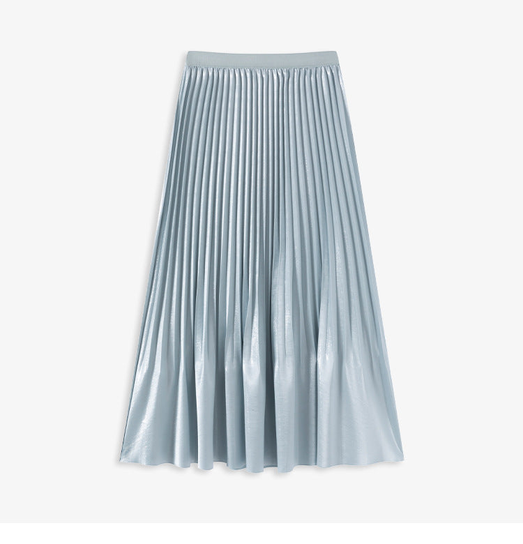 2025 pearlescent pleated skirt women's spring and summer elastic waist medium and long pleats