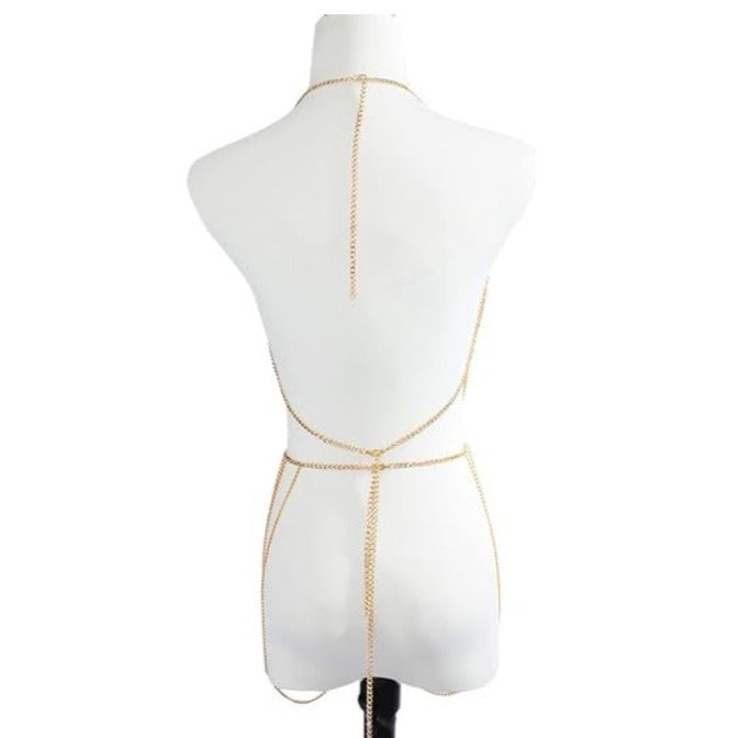 20004 2025 hot-selling metal chains, multiple fringed chains splicing neck tube top vest waist chain set body chain