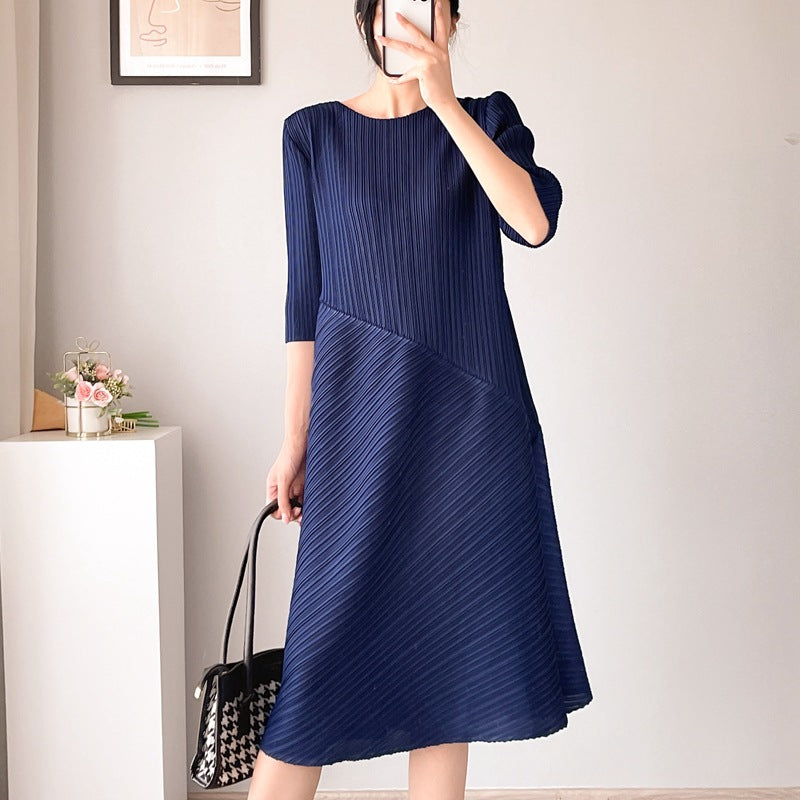 2025 temperament dress medium and long loose thin irregular design large size pleated skirt Popular trade women's clothing