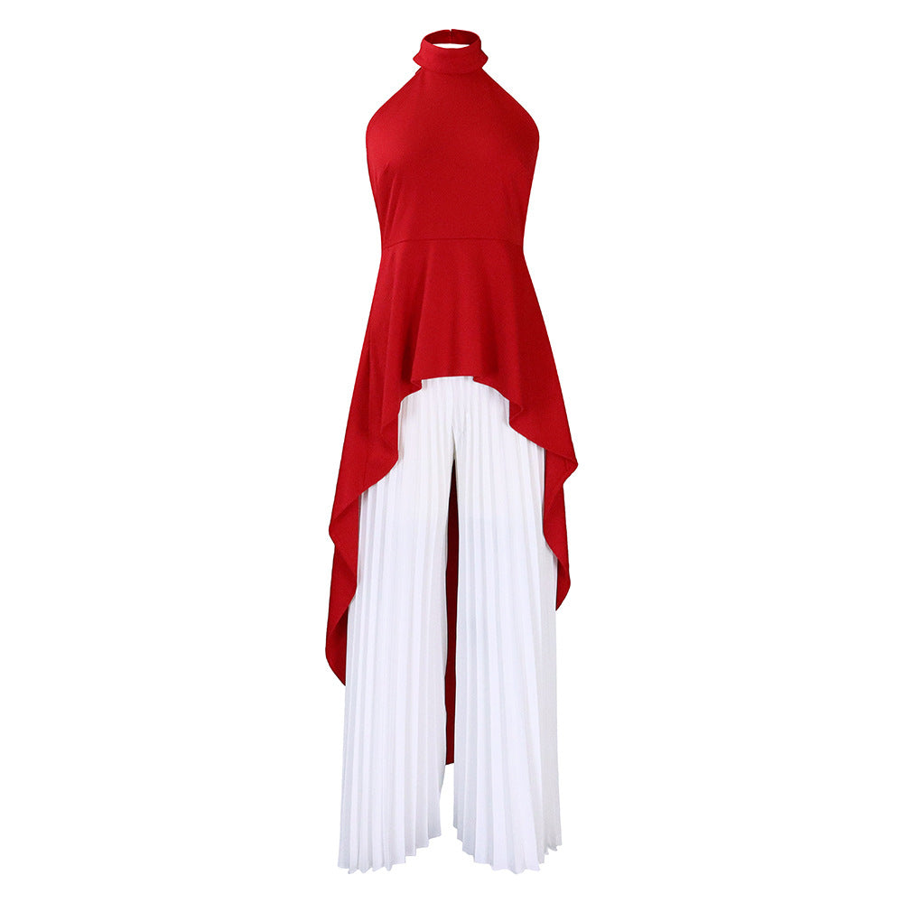 2025 D372 Popular trade New fashion casual suit summer celebrity private clothes backless top pleated wide-leg pants 2025 suit