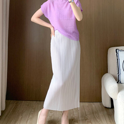 2025 Hot Sale Skirt Women's Long Elastic Waist Fashion Chic Texture Folded Hip Wrap Skirt Half Skirt