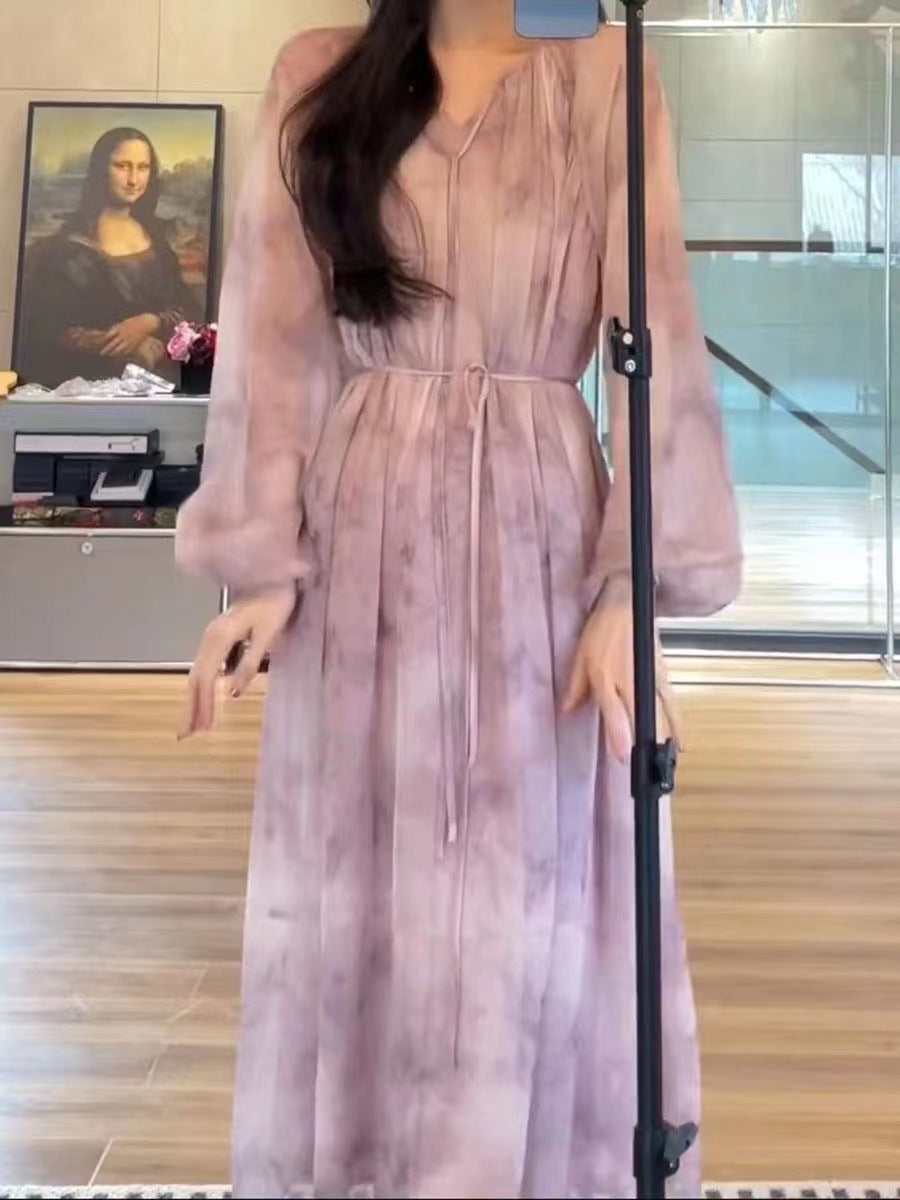 2025 popular spring new high-end floral dress women's tea break  temperament super fairy fairy dress