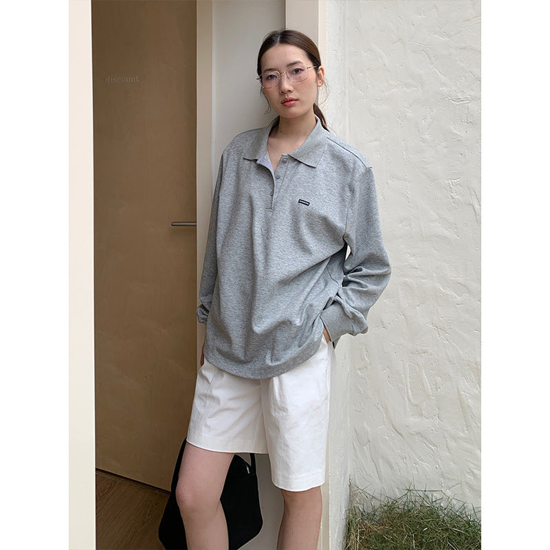 2025  Versatile Lapel POLO Shirt Women's 2025 Thirteen Lines Spring Korean Version Simple Casual Long Sleeve T-Shirt T270