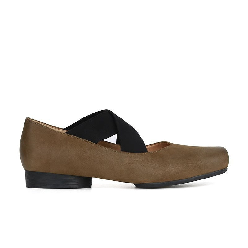 2025 Cowhide version~ Pig nose square head temperament versatile retro Mary Jane shoes cross strap thick heel ballet shoes women's single shoes