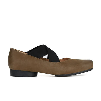 2025 Cowhide version~ Pig nose square head temperament versatile retro Mary Jane shoes cross strap thick heel ballet shoes women's single shoes