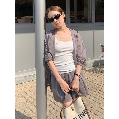 2025  linen tencel hooded sunscreen shirt + lace-up shorts women's 2025 casual fashion suit T5031X