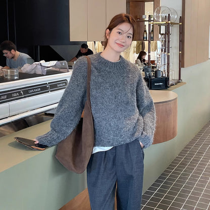 2025 [6 colors optional] Alpaca wool soft waxy sweater popular thirteen lines winter Korean version long-sleeved crew neck top M9253
