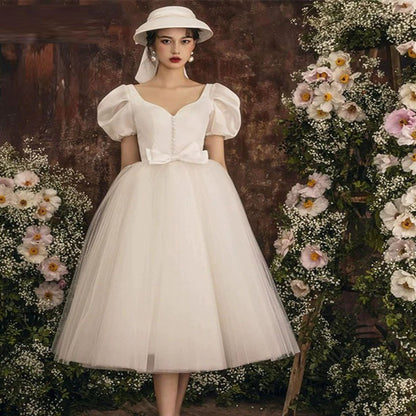 2025 White retro light wedding dress  new super fairy dream going out dress, thin temperament fluffy dress for women