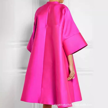 2024 cross-border  women's clothing new large-size lapel European and American independent station solid color temperament commuter dress