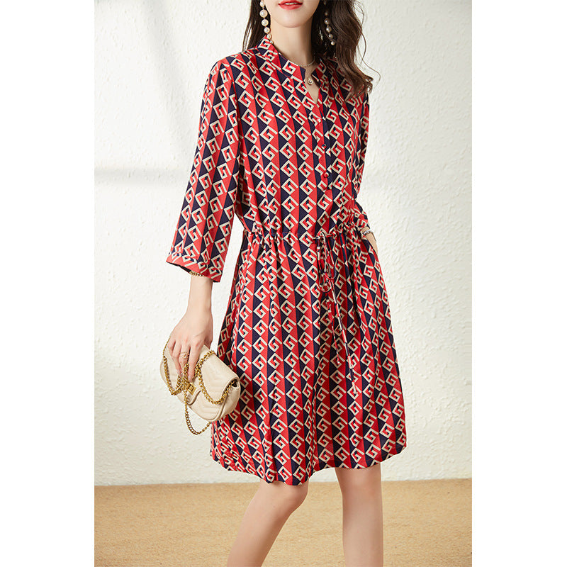 2025 Printed silk dress women's clothing  summer new waist thin fairy thin medium and long mulberry silk skirt