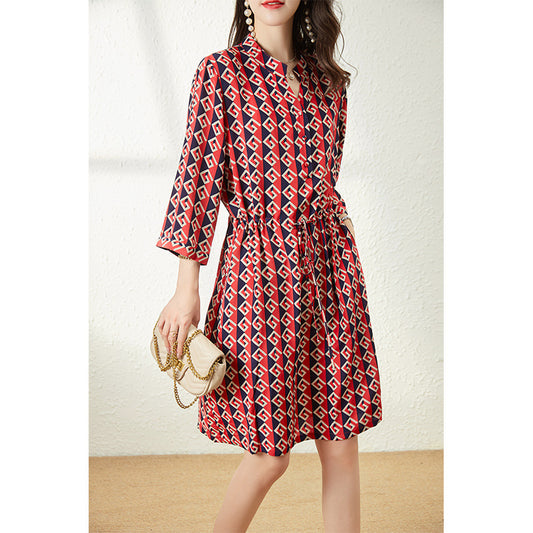 2025 Printed silk dress women's clothing  summer new waist thin fairy thin medium and long mulberry silk skirt