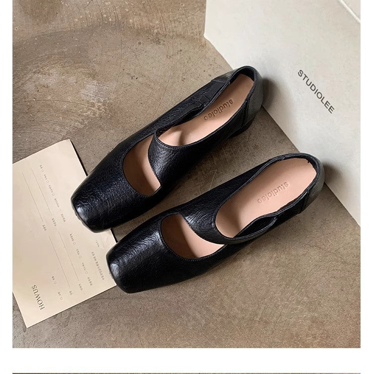 2025 Cowhide version~ Grape mother same shoes high-end texture dark wind square head thick heel Mary Jane shoes single shoes women's autumn