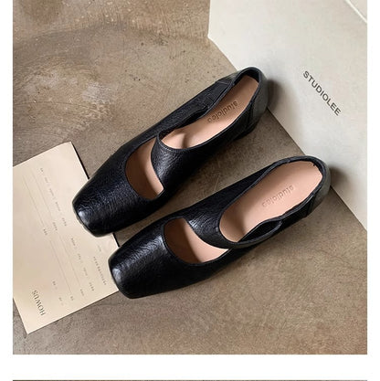 2025 Cowhide version~ Grape mother same shoes high-end texture dark wind square head thick heel Mary Jane shoes single shoes women's autumn