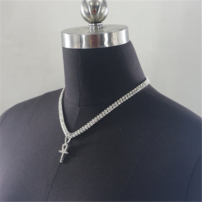 2025 YL2224  necklace factory supply rhinestone cross pendant single row diamond chain double necklace neck