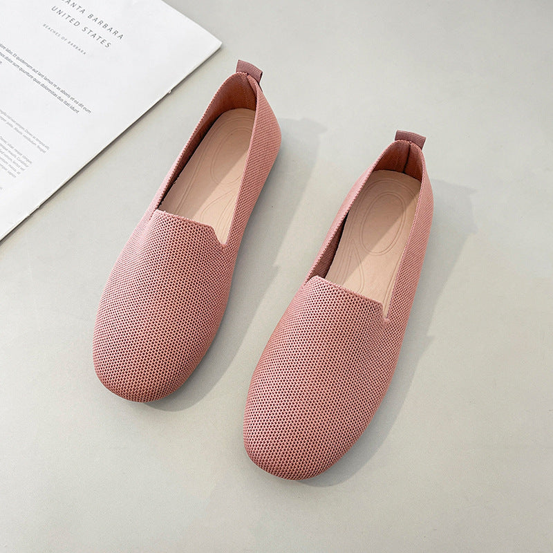 xakxx Spring and Autumn New plus Size Woven Pumps Women's Flying Woven Flat Square Toe Cloth Shoes Knitted Soft Bottom Pregnant Women One-Suit Skirt