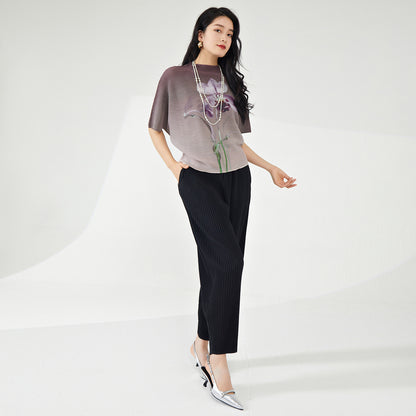 2025 counter pants women's spring and autumn high-end fashion versatile nine-point pants thick pleated casual Harlan pants Popular style