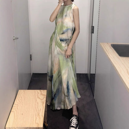 2025 Spring niche cold wind Korean version design sense irregular skirt lace-up dress