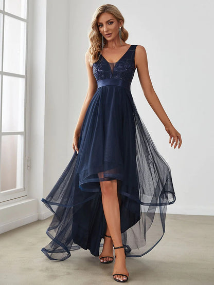 2025 2025 new  evening dress autumn new front short after long performance host birthday catwalk model dress