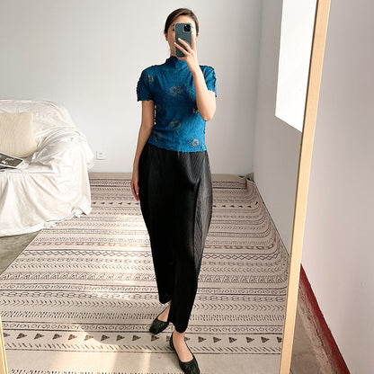 2025 pants dad pants women's pleated Harlan pants summer new loose grandma pants casual high-waisted nine-point pants look thin