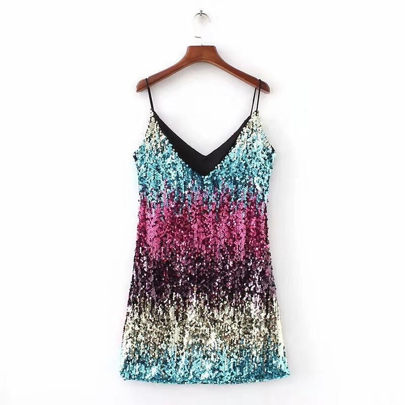 2025 New summer new 2025 women's clothing bead performance dress dress suspender sexy slim sequin dress