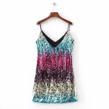 2025 New summer new 2025 women's clothing bead performance dress dress suspender sexy slim sequin dress