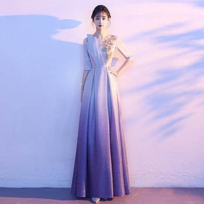 2025 Big choir performance uniform female long dress conductor host red song competition performance student temperament evening dress