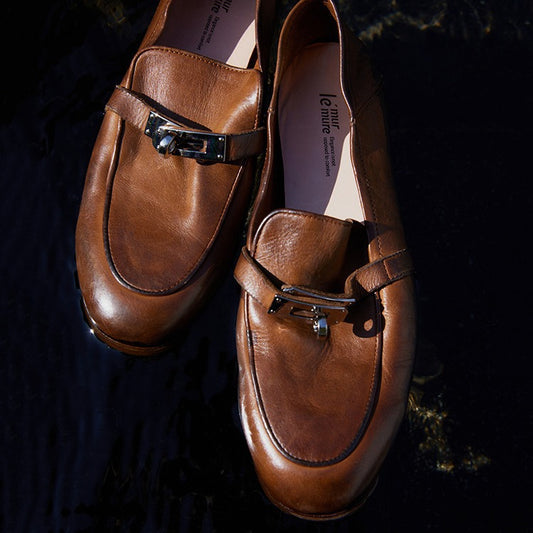 2025 Cowhide version~ New retro British style old washed horse leather horse seat buckle one pedal lazy loafers women's shoes
