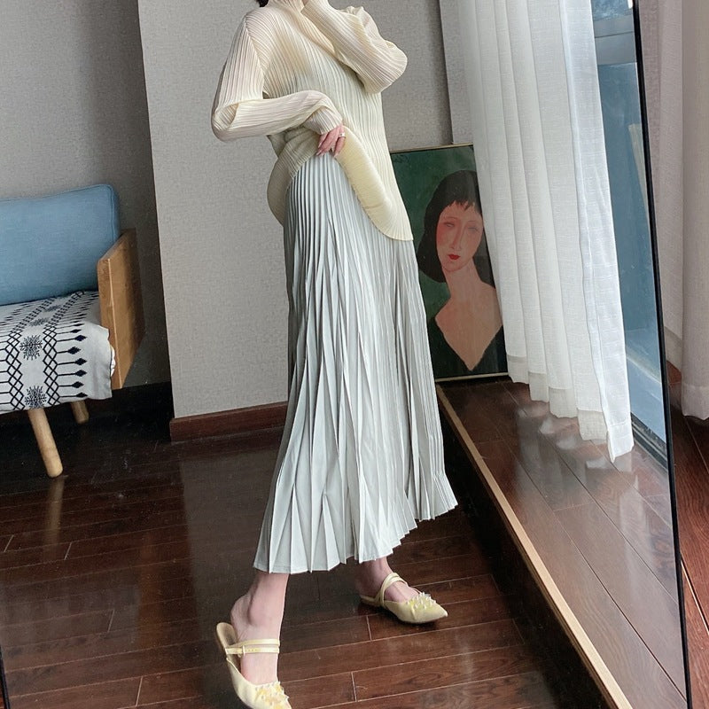 2025 skirt women's drape new high-end niche design sense a word high waist thin pleated medium and long skirt Popular style