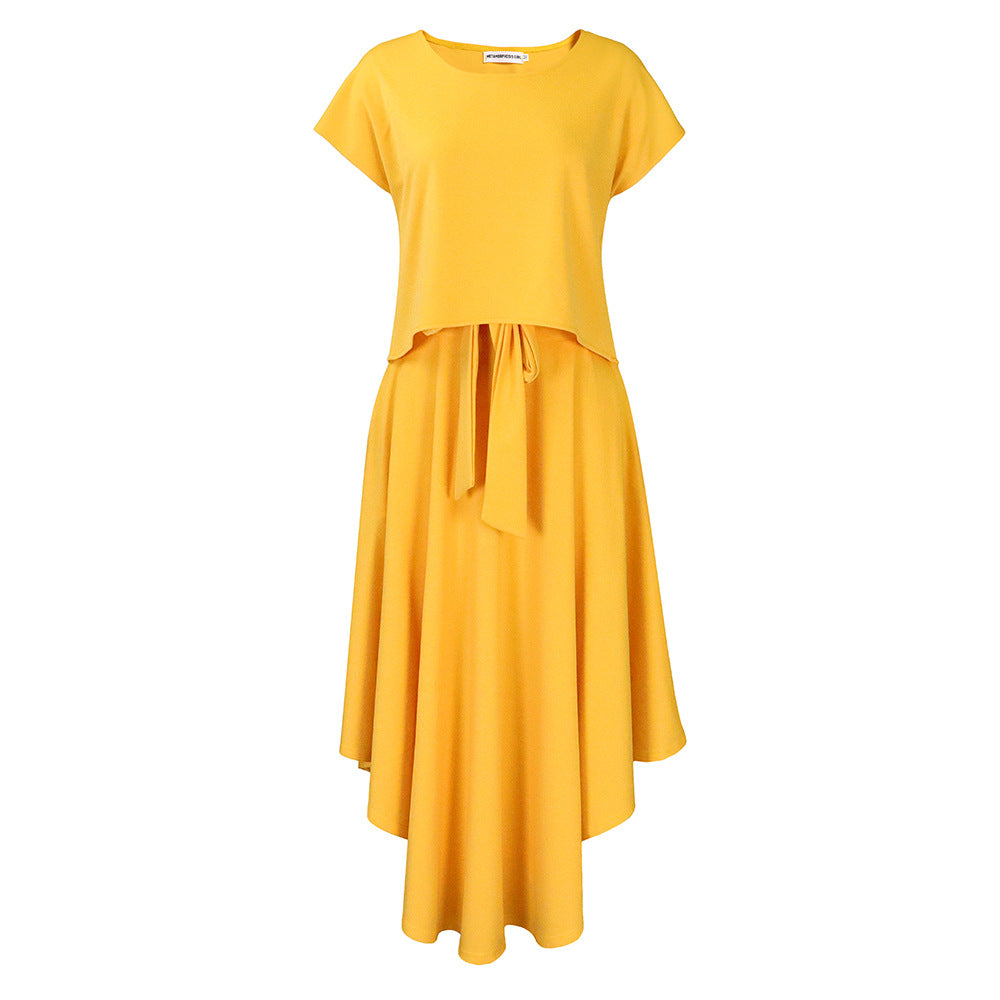 2025 D376 New large-size women's clothing, new temperament Tongle solid color top, large pendulum skirt, two-piece Popular trade suit